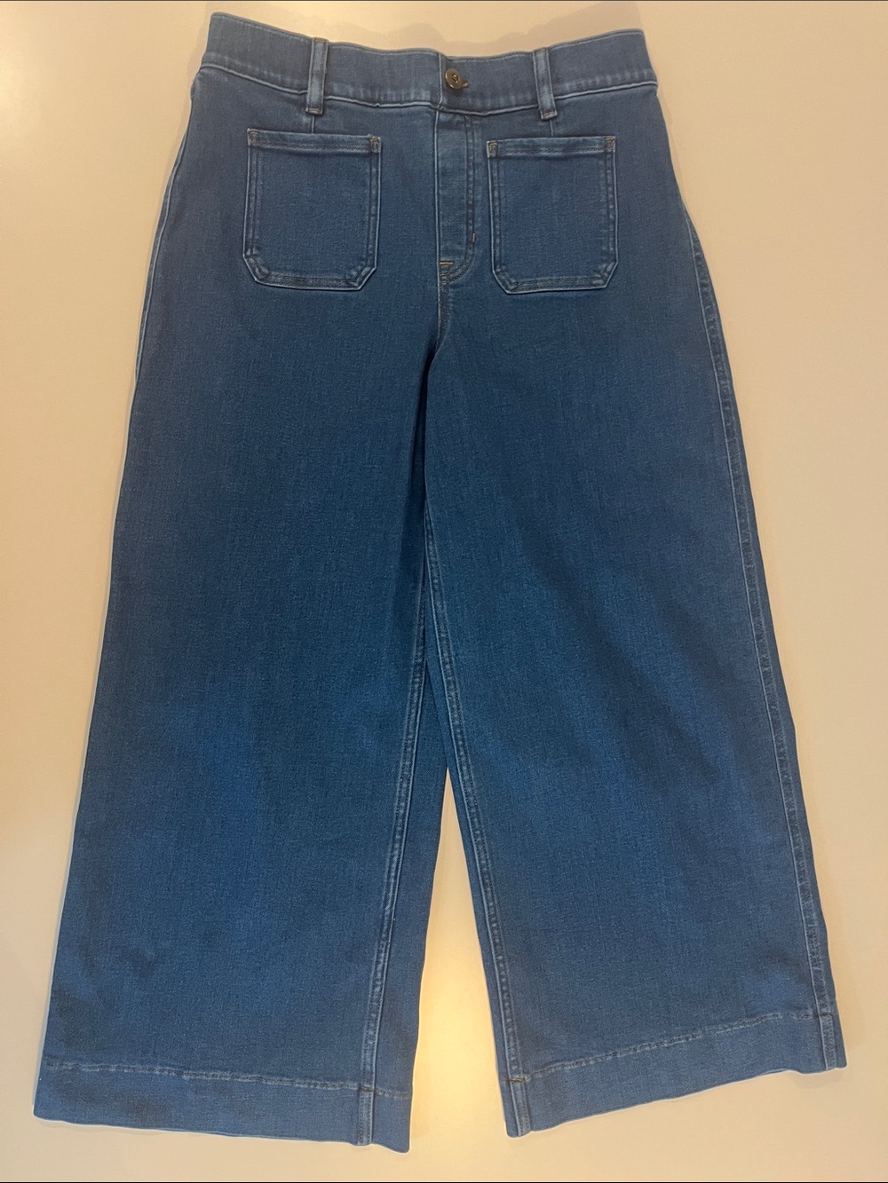 SPANX Wide-Leg Cropped Jeans in Blue Denim